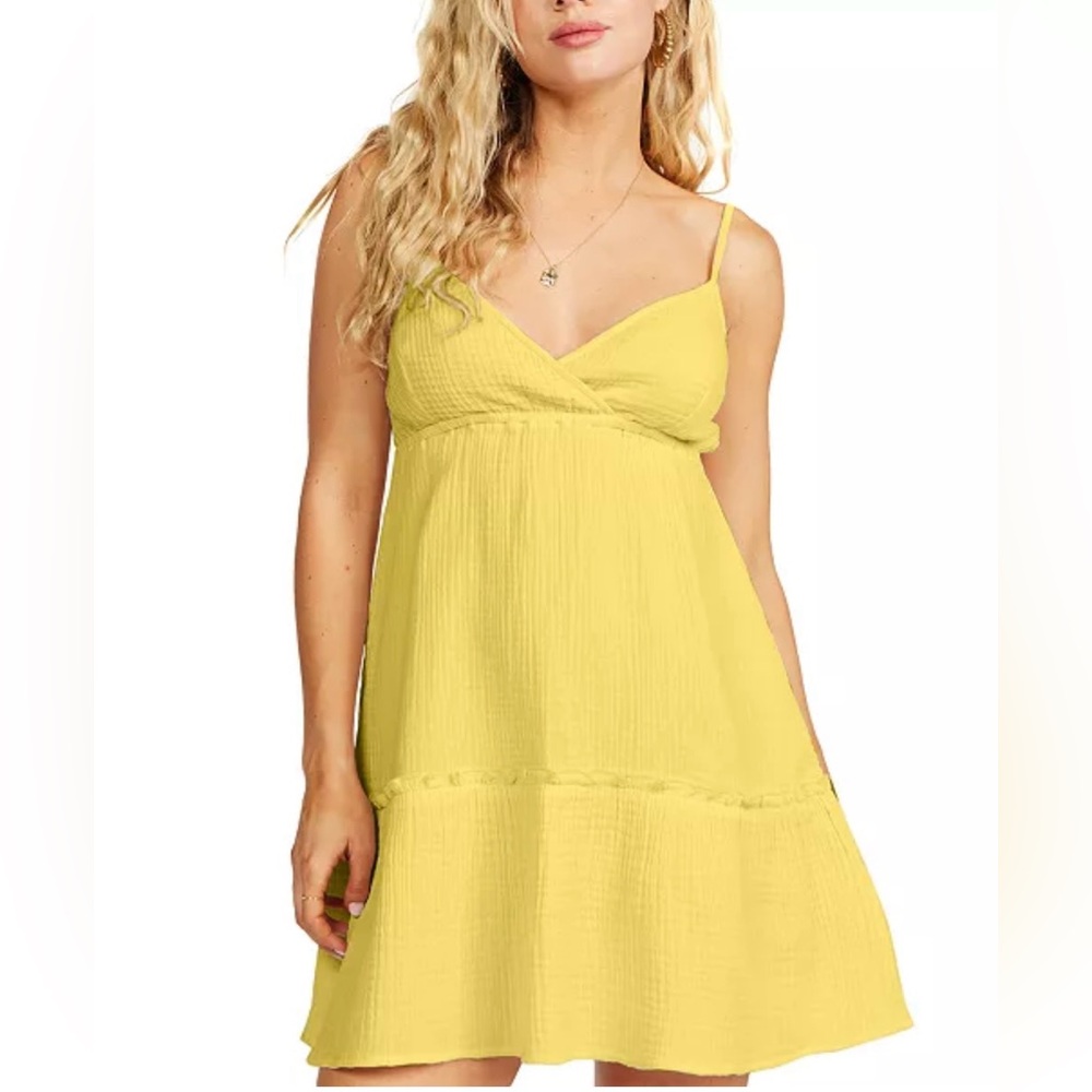 NWT Billabong Wave After Wave Cotton Gauze Two Tiered Sundress Yellow